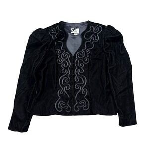 Vintage‎ Pantagis Black Velvet Puff Sleeve Embroidered Blazer Jacket Womens NWT